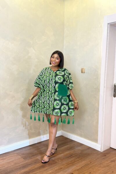 Short Ankara Boubou | Stylish Women's Green Ankara Mini Dress