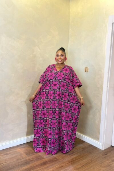 Long Ankara Bubu Dress | Pink Floral African Print Bubu