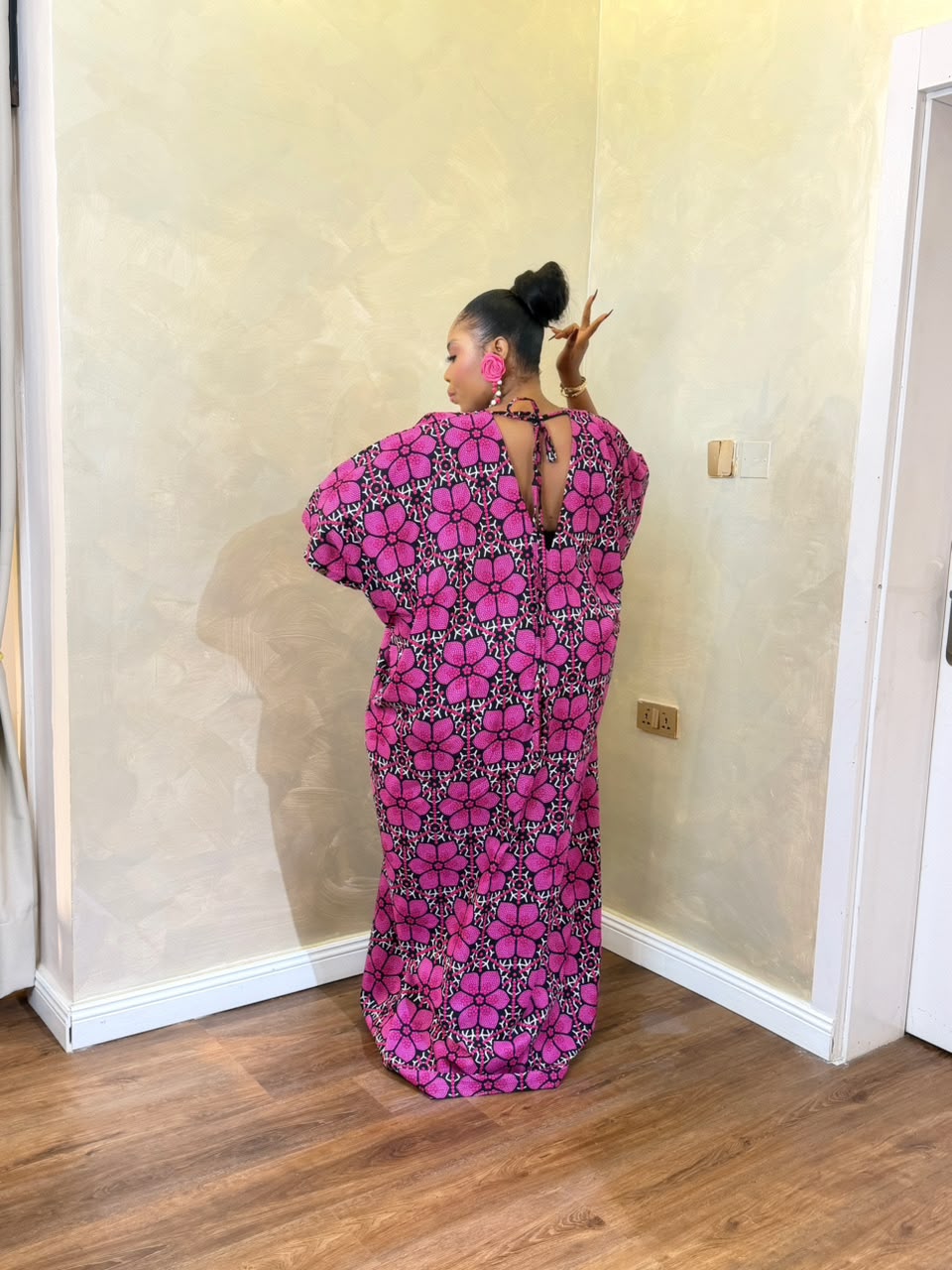 Long Ankara Bubu Dress | Pink Floral African Print Bubu - Image 3
