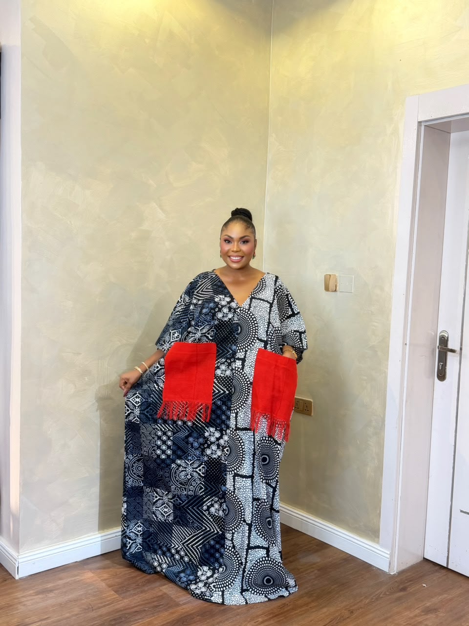 Long Ankara Bubu Dress | Black & White African Print Bubu - Image 2
