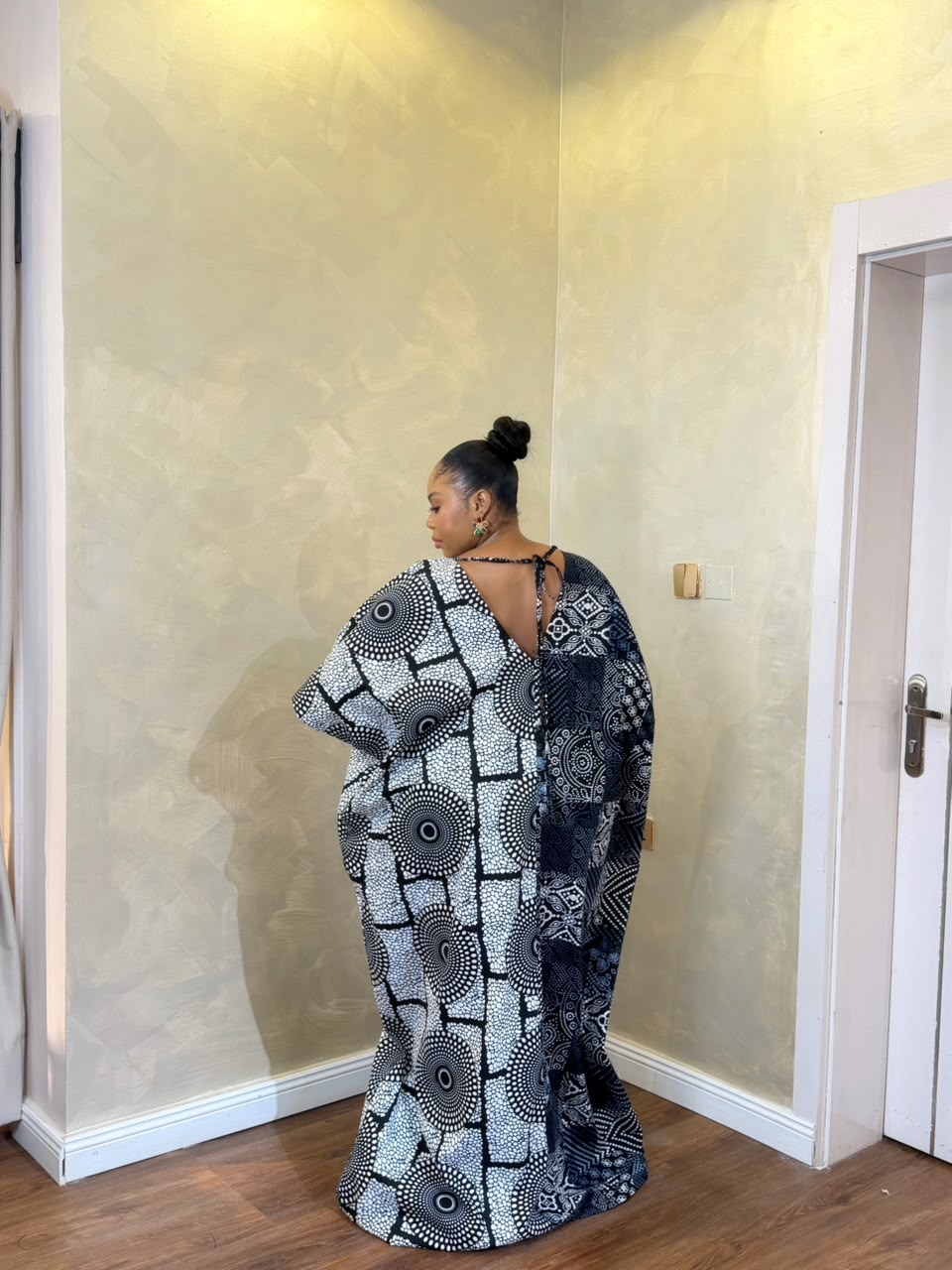 Long Ankara Bubu Dress | Black & White African Print Bubu - Image 3