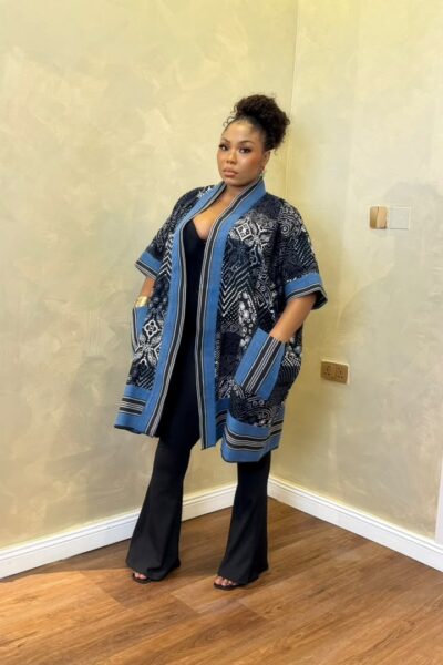 Blue & Black Kimono | African Print Women's Kimono